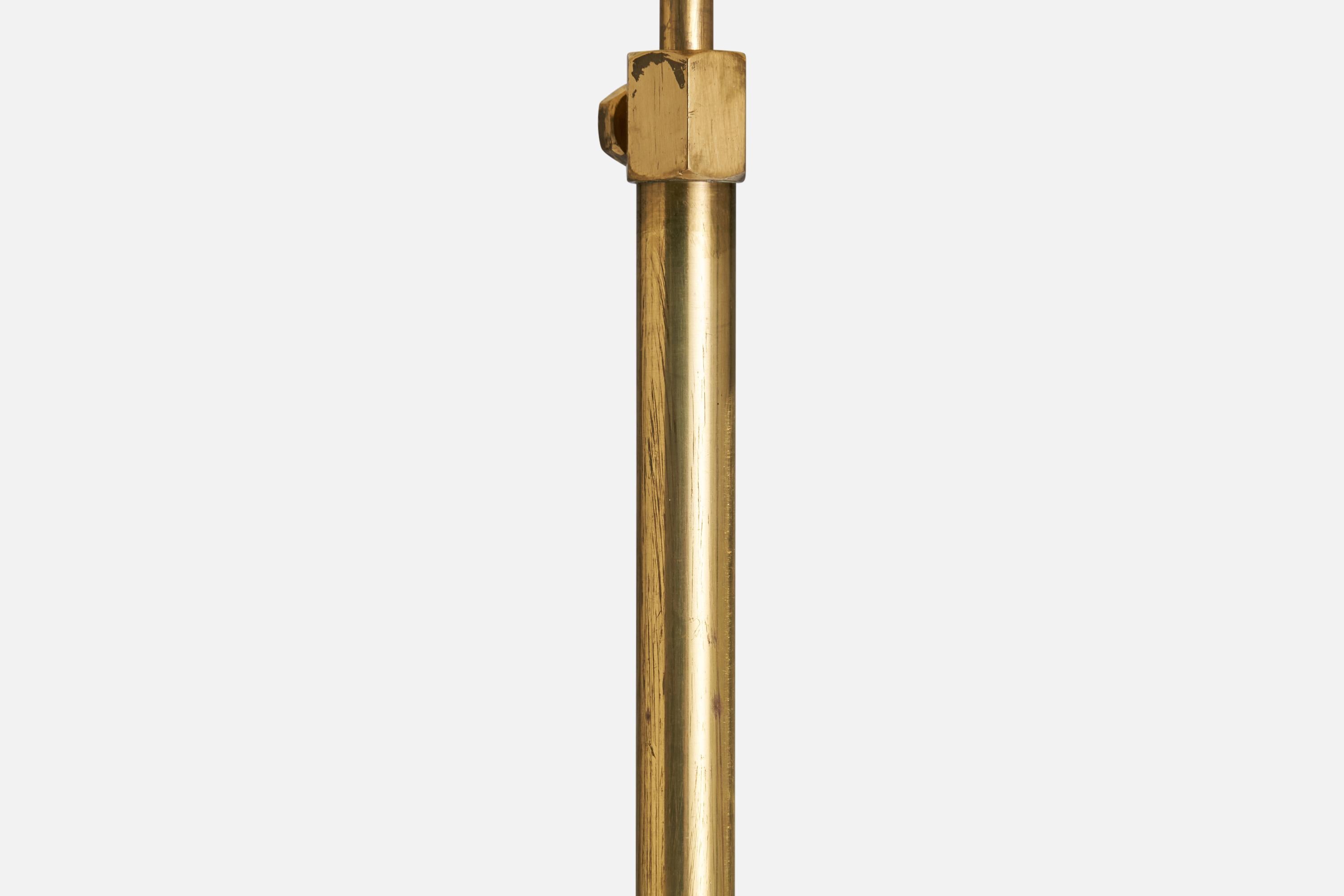 Mid-20th Century Swedish Designer, Floor Lamp, Brass, Masur Birch, Fabric, Sweden, 1930s For Sale
