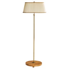 Lampada da terra di design svedese, ottone, betulla Masur, tessuto, Svezia, anni '30