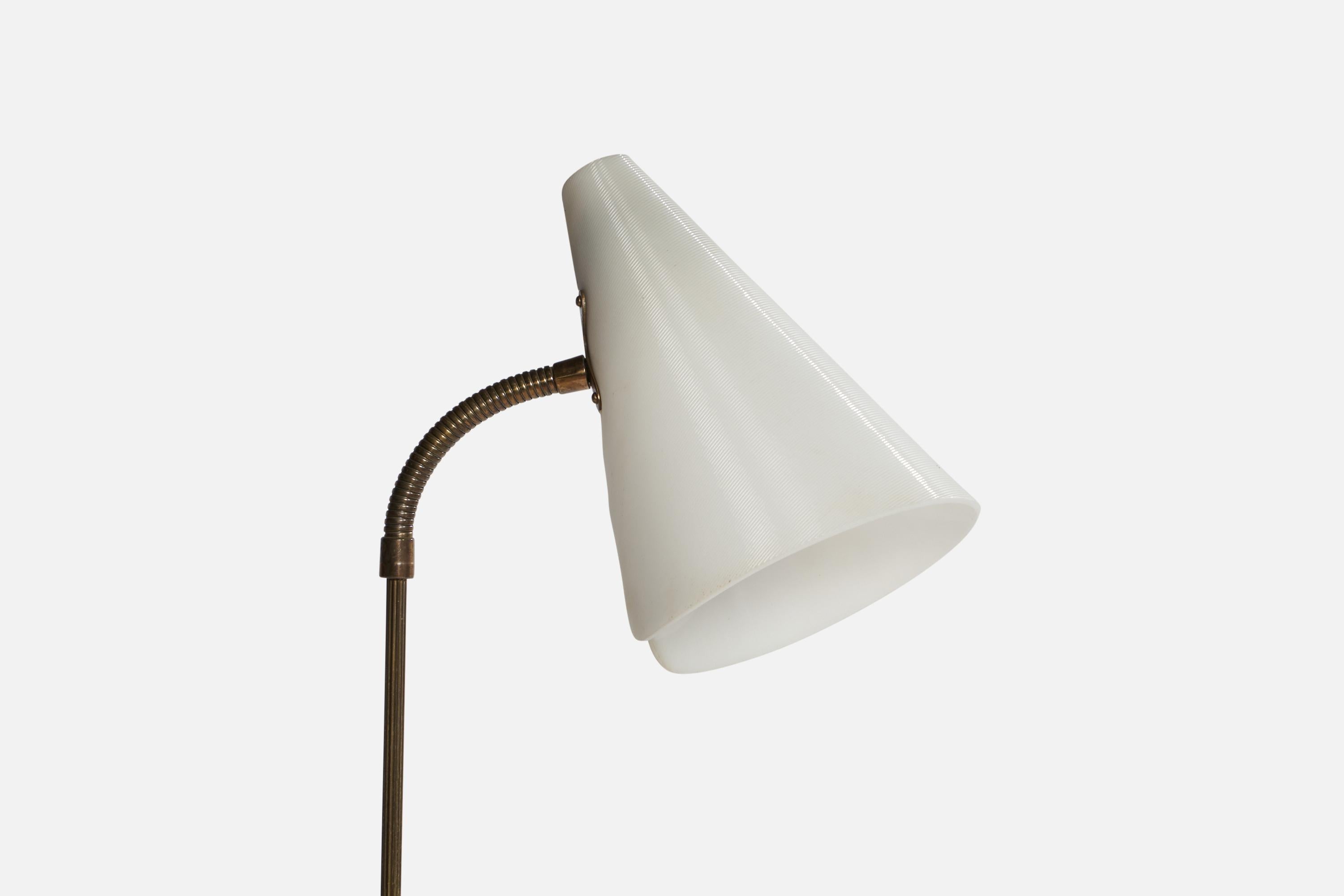 Mid-Century Modern Swedish Designer, Floor Lamp, Brass, Metal, Acrylic, Sweden, 1950s For Sale