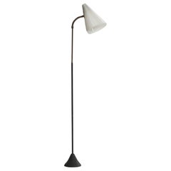 Lampada da terra di design svedese, ottone, metallo, acrilico, Svezia, anni '50