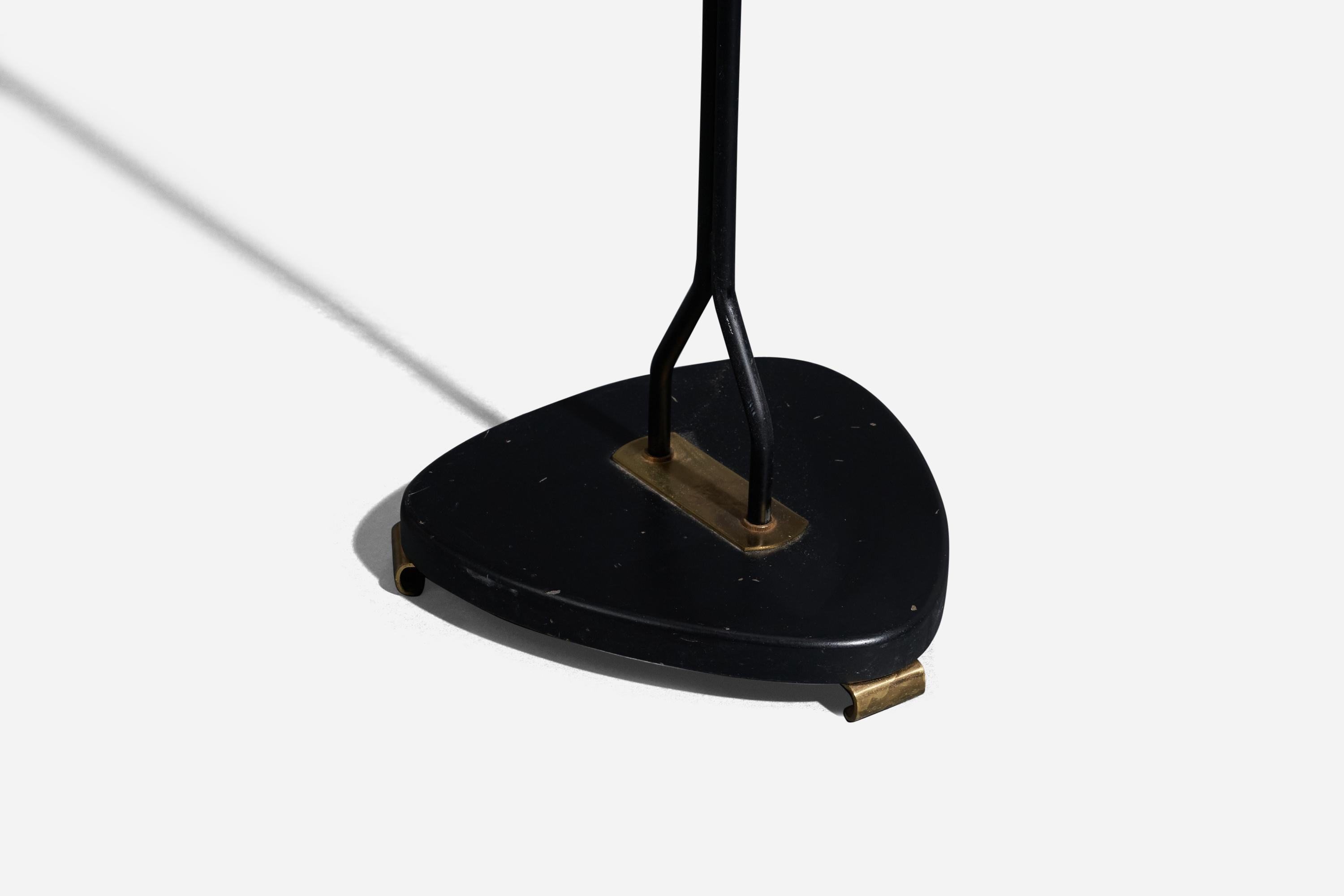 Swedish Designer, Floor Lamp, Brass, Metal, Fabric, Rattan, Sweden, 1950s In Good Condition For Sale In High Point, NC