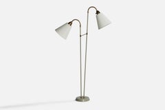 Lampada da terra di design svedese, ottone, metallo, tessuto, Svezia, anni '1940