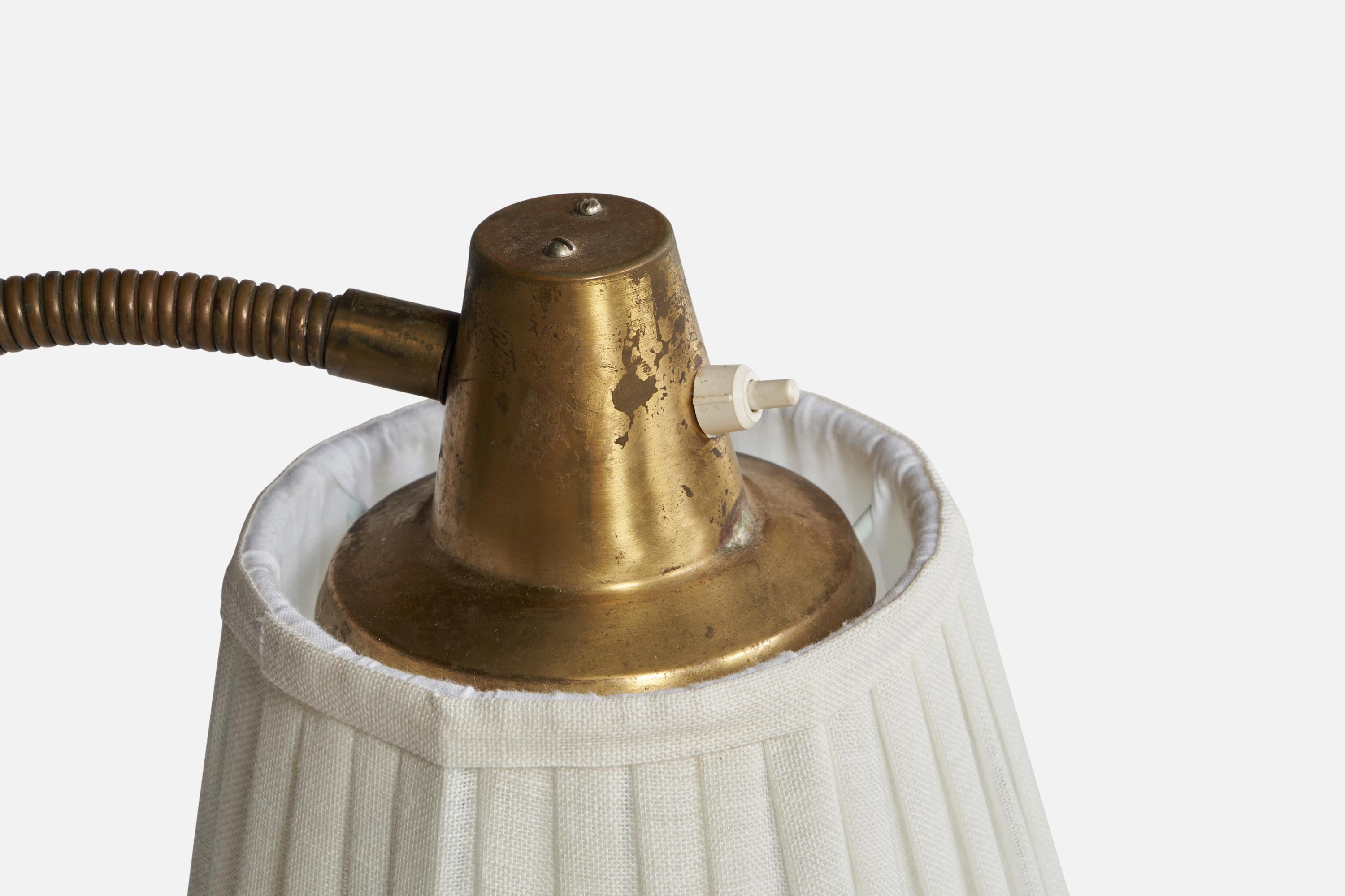 Mid-Century Modern Swedish Designer, Floor Lamp, Brass, Metal, Fabric, Sweden, 1940s For Sale