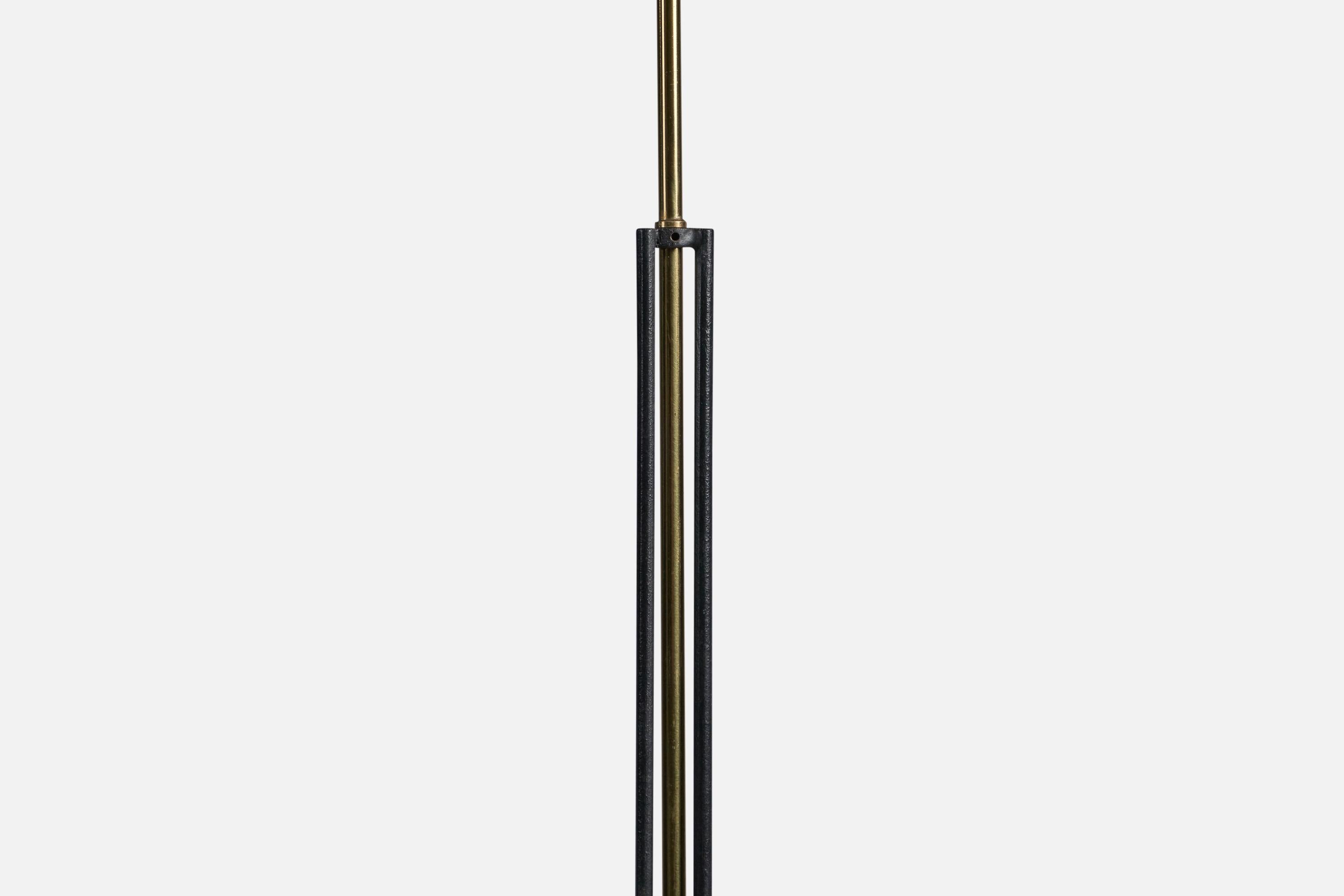 Swedish Designer, Floor Lamp, Brass, Metal, Fabric, Sweden, 1940s In Good Condition For Sale In High Point, NC