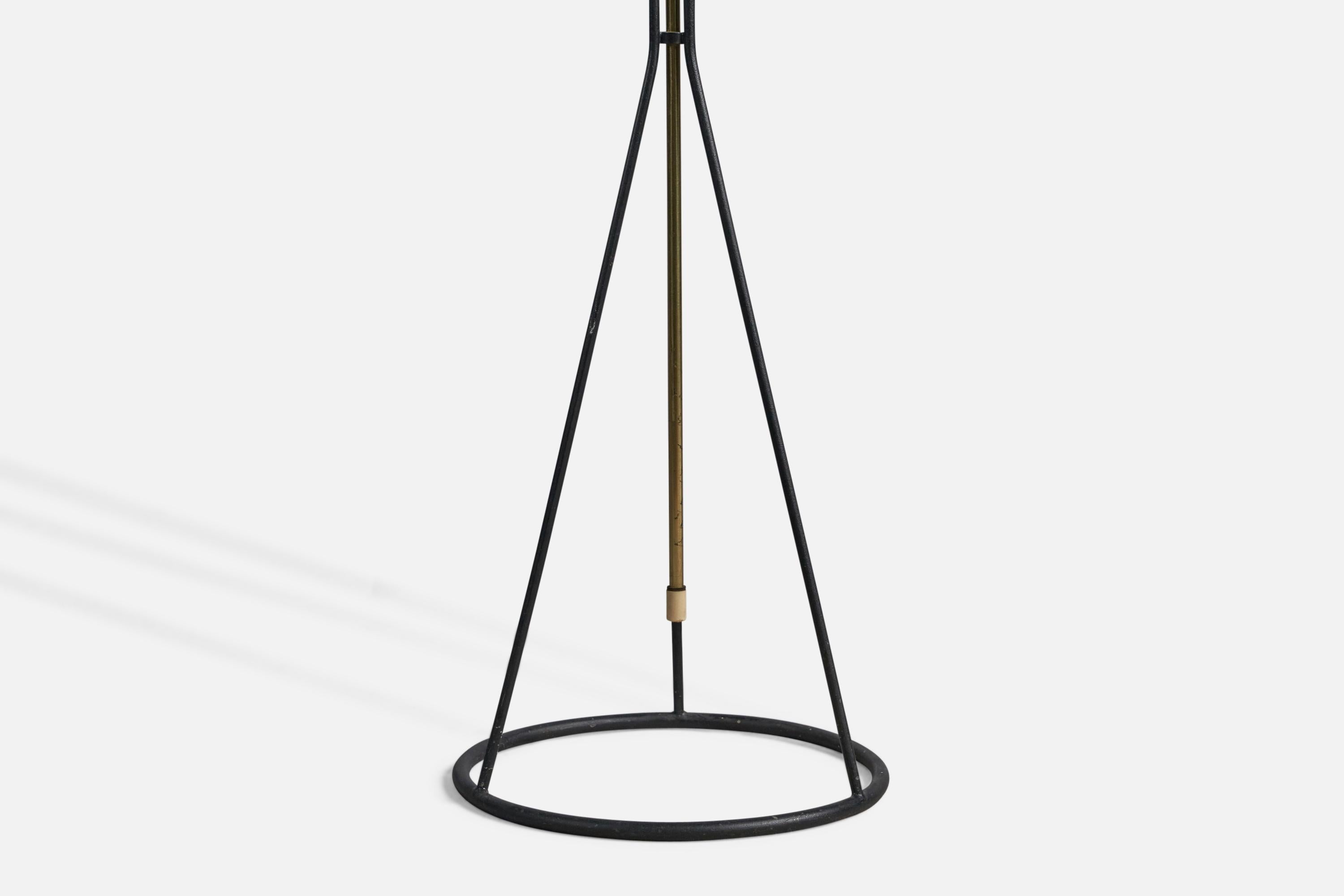 Mid-20th Century Swedish Designer, Floor Lamp, Brass, Metal, Fabric, Sweden, 1940s For Sale