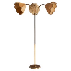 Swedish Designer, Floor Lamp, Brass, Metal, Fabric, Sweden, 1940s