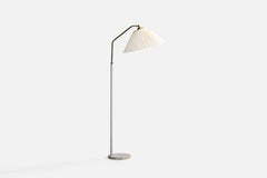 Swedish Designer, Floor Lamp, Brass, Metal, Fabric, Sweden, 1950s