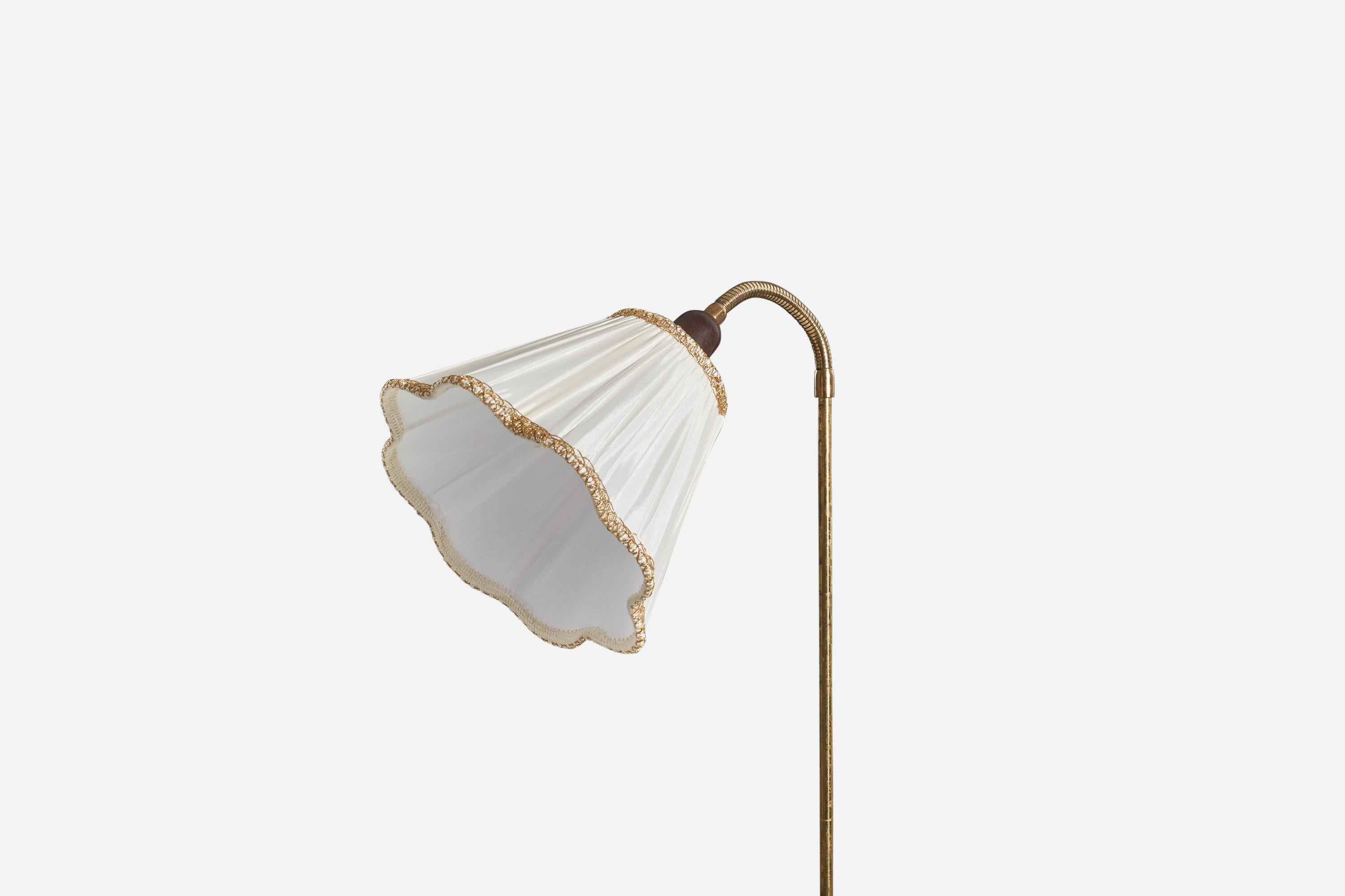 Swedish Designer, Floor Lamp, Brass, Metal, Fabric, Sweden, 1950s In Good Condition For Sale In High Point, NC
