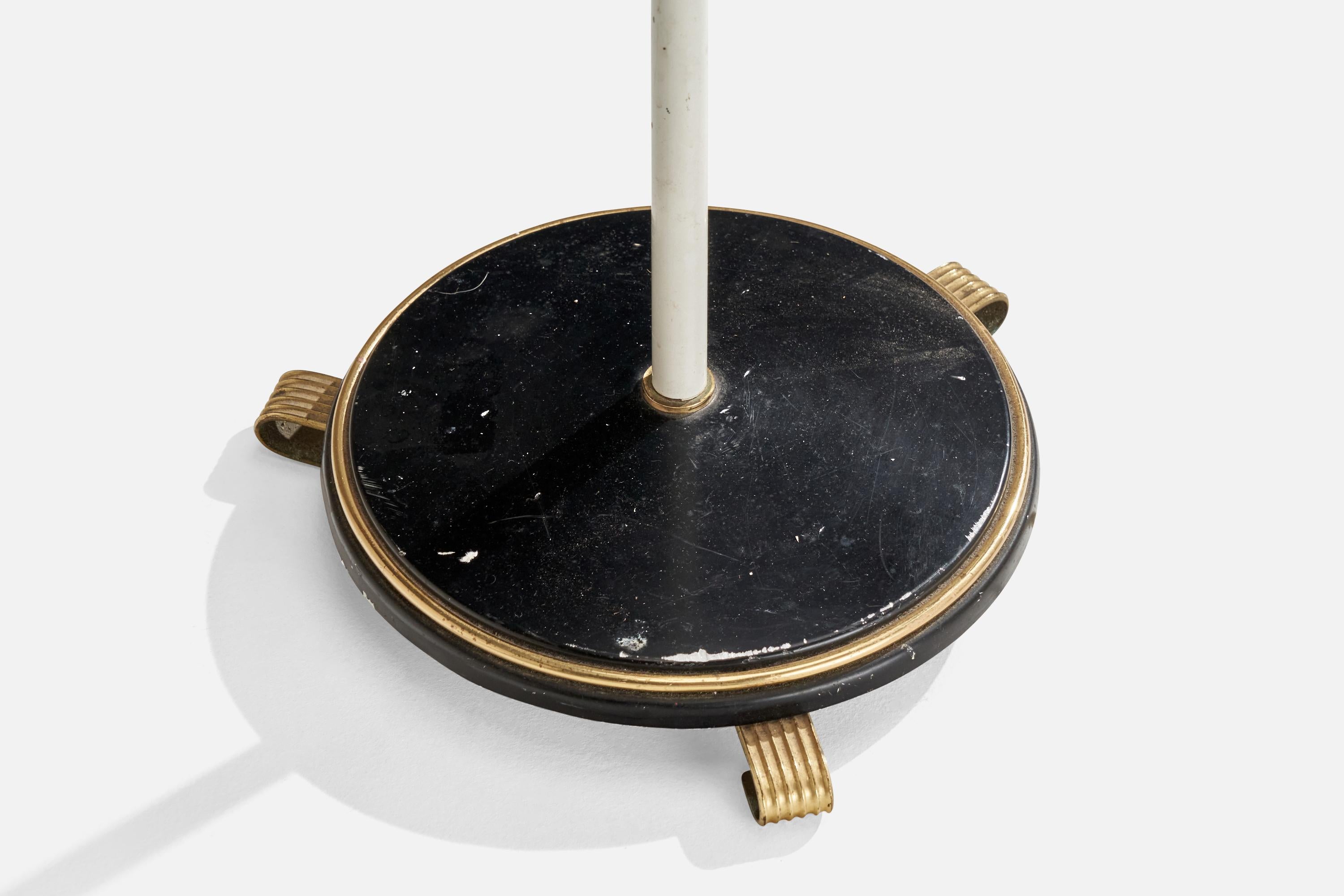 Swedish Designer, Floor Lamp, Brass, Metal, Fabric, Sweden, 1950s For Sale 2