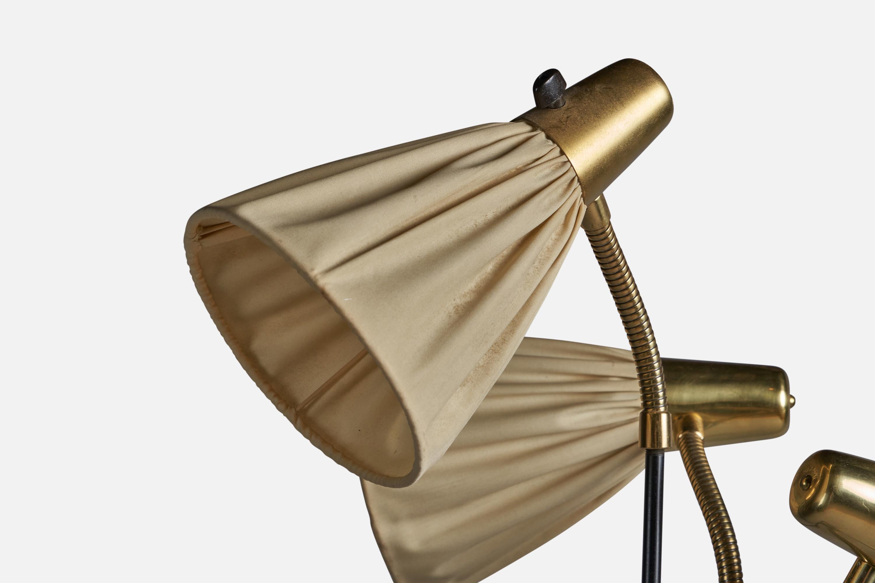 Swedish Designer, Floor Lamp, Brass, Metal, Fabric, Sweden, 1960s In Good Condition For Sale In High Point, NC