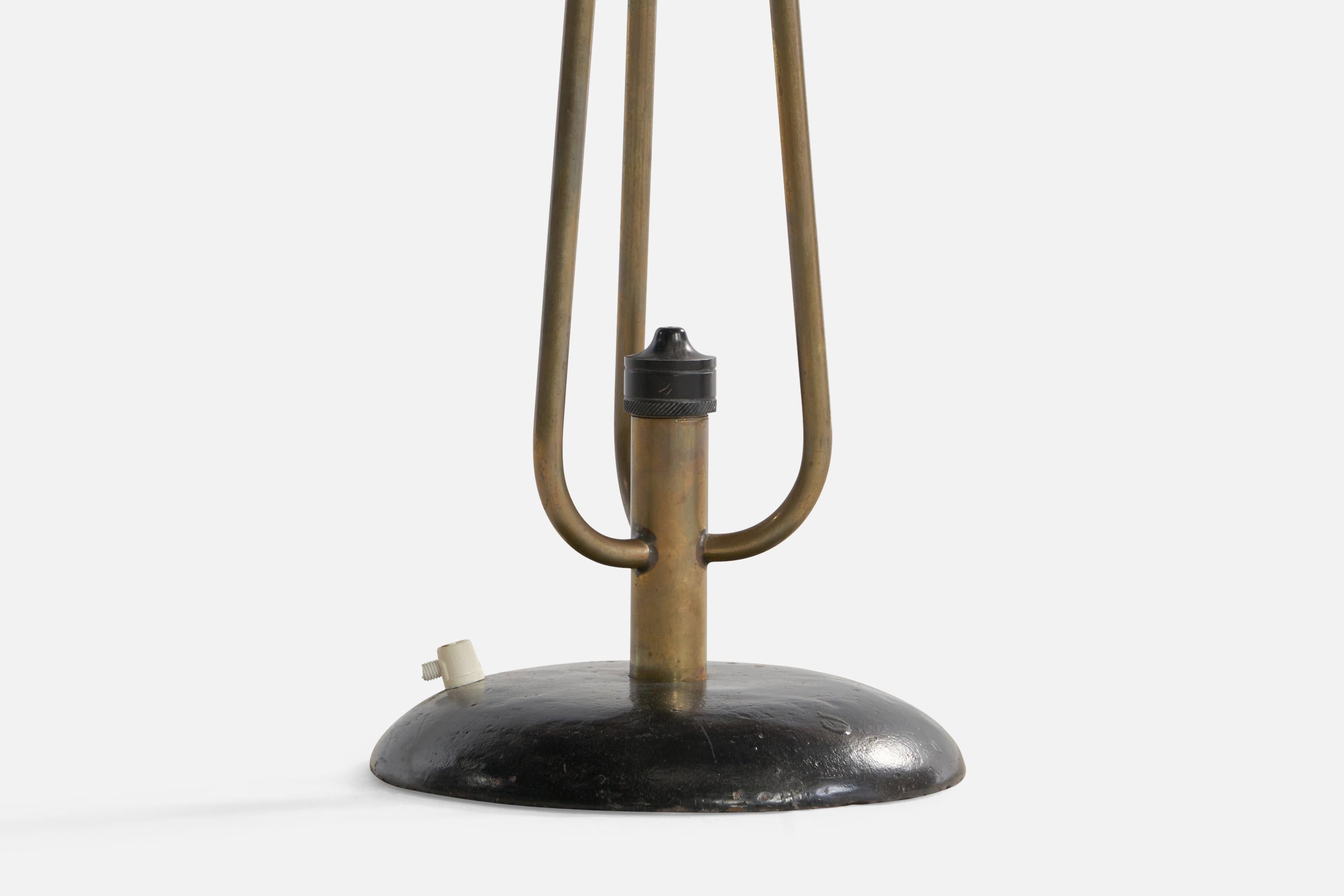 Swedish Designer, Floor Lamp, Brass, Metal, Fabric, Sweden, 1960s For Sale 3