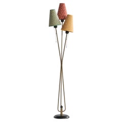Vintage Swedish Designer, Floor Lamp, Brass, Metal, Fabric, Sweden, 1960s