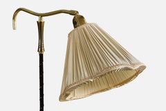 Swedish Designer, Floor Lamp, Brass, Metal, Fabric, Sweden, 1970s