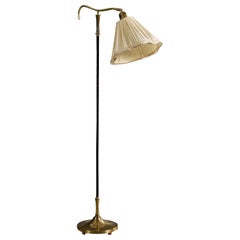 Swedish Designer, Floor Lamp, Brass, Metal, Fabric, Sweden, 1970s