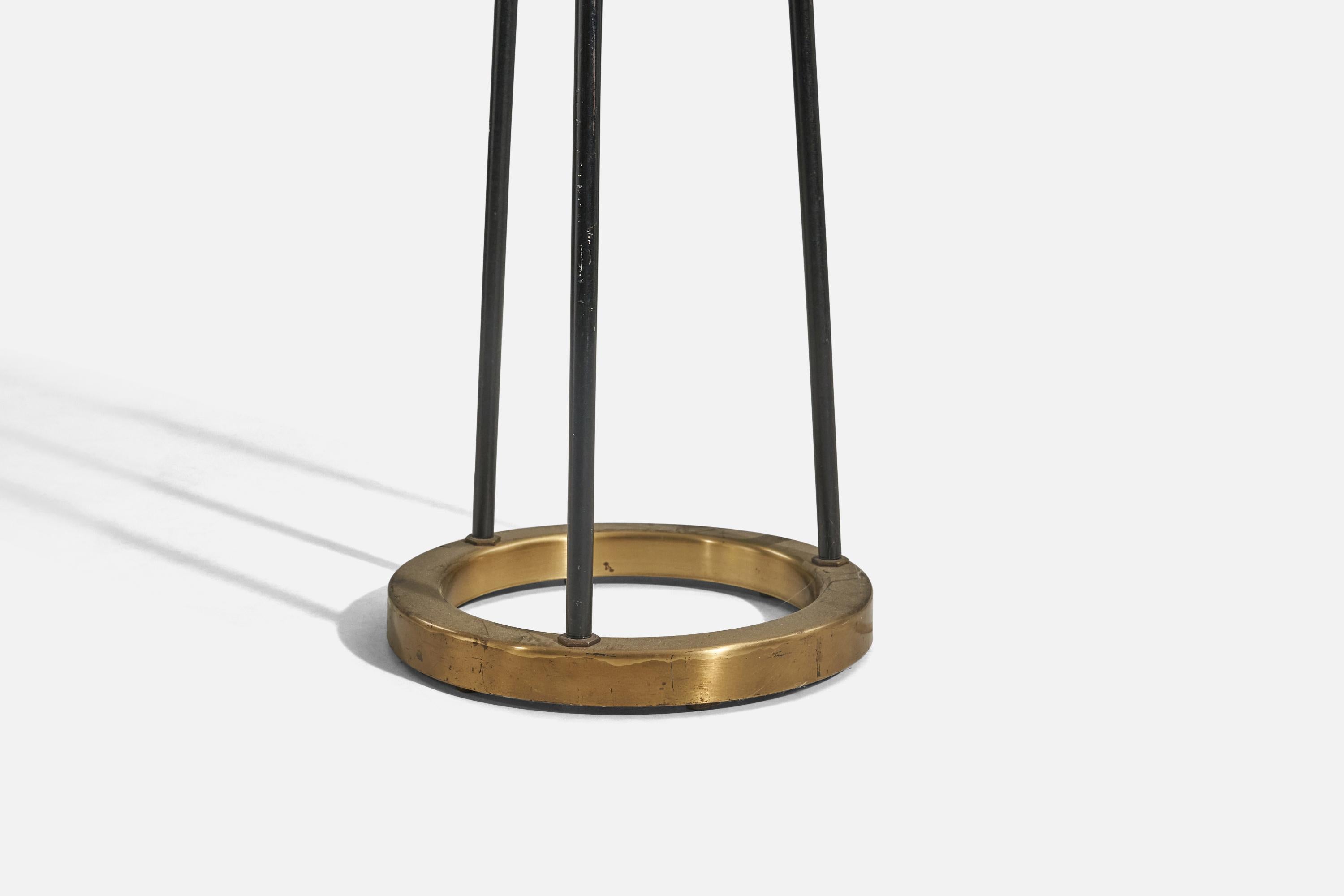 Swedish Designer, Floor Lamp, Brass, Metal, Glass, Fabric, Sweden, 1950s In Good Condition In High Point, NC
