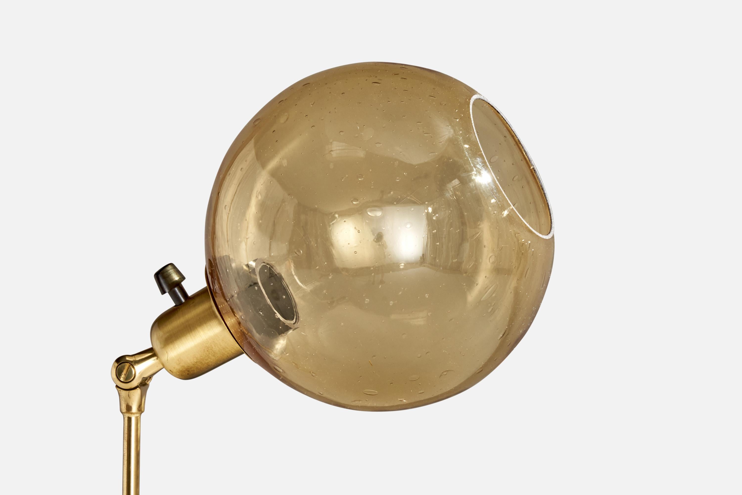 Scandinavian Modern Swedish Designer, Floor Lamp, Brass, Metal, Glass, Sweden, 1950s For Sale