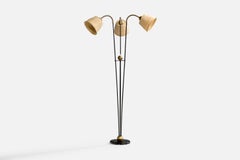 Schwedische Designerin, Stehlampe, Messing, Metall, Rattan, Schweden, 1960er Jahre