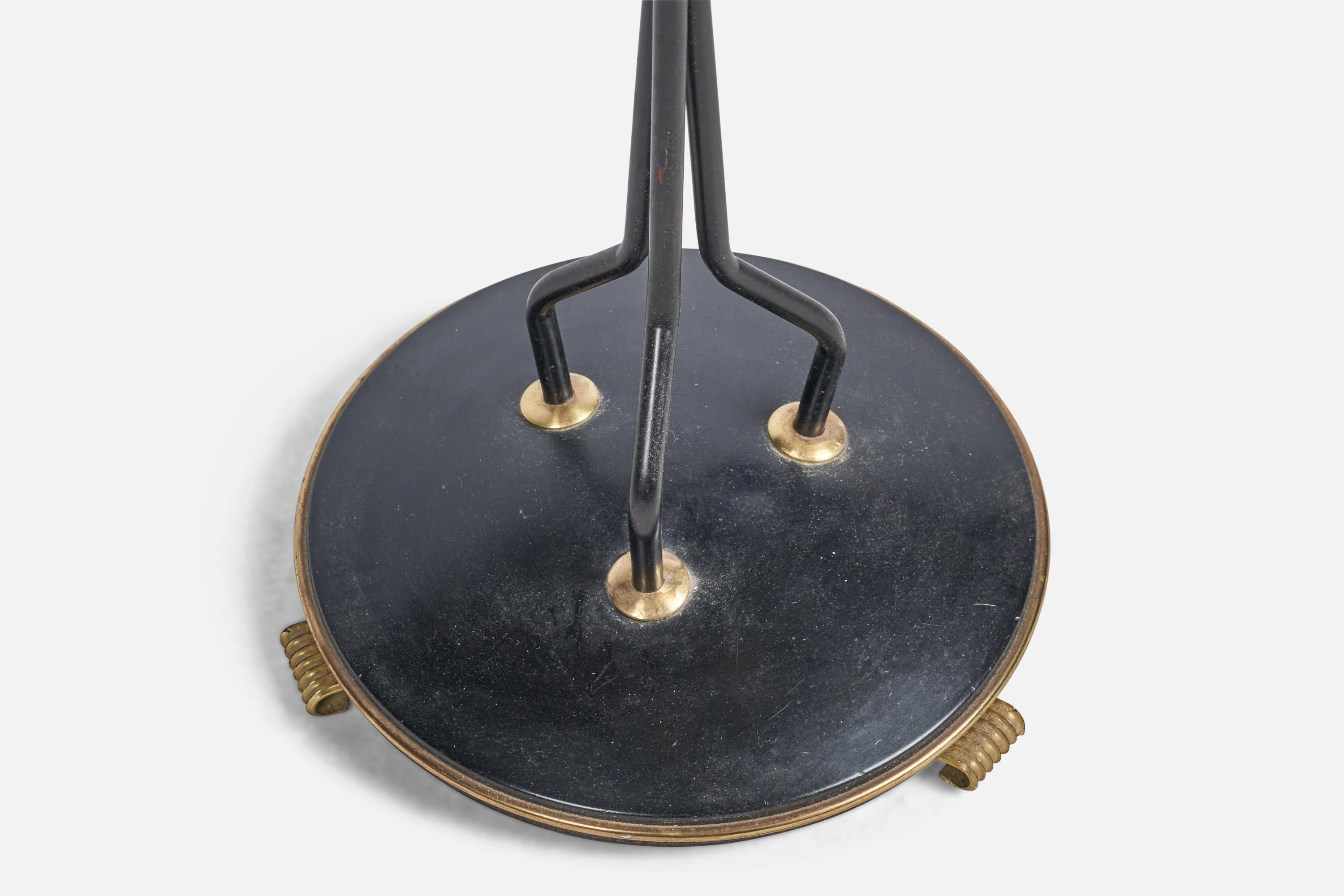 Swedish Designer, Floor Lamp, Brass, Metal, Rattan, Sweden, 1960s In Good Condition In High Point, NC