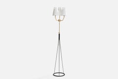 Swedish Designer, Floor Lamp, Brass, Metal, Rubber, Fabric, Sweden, 1960s