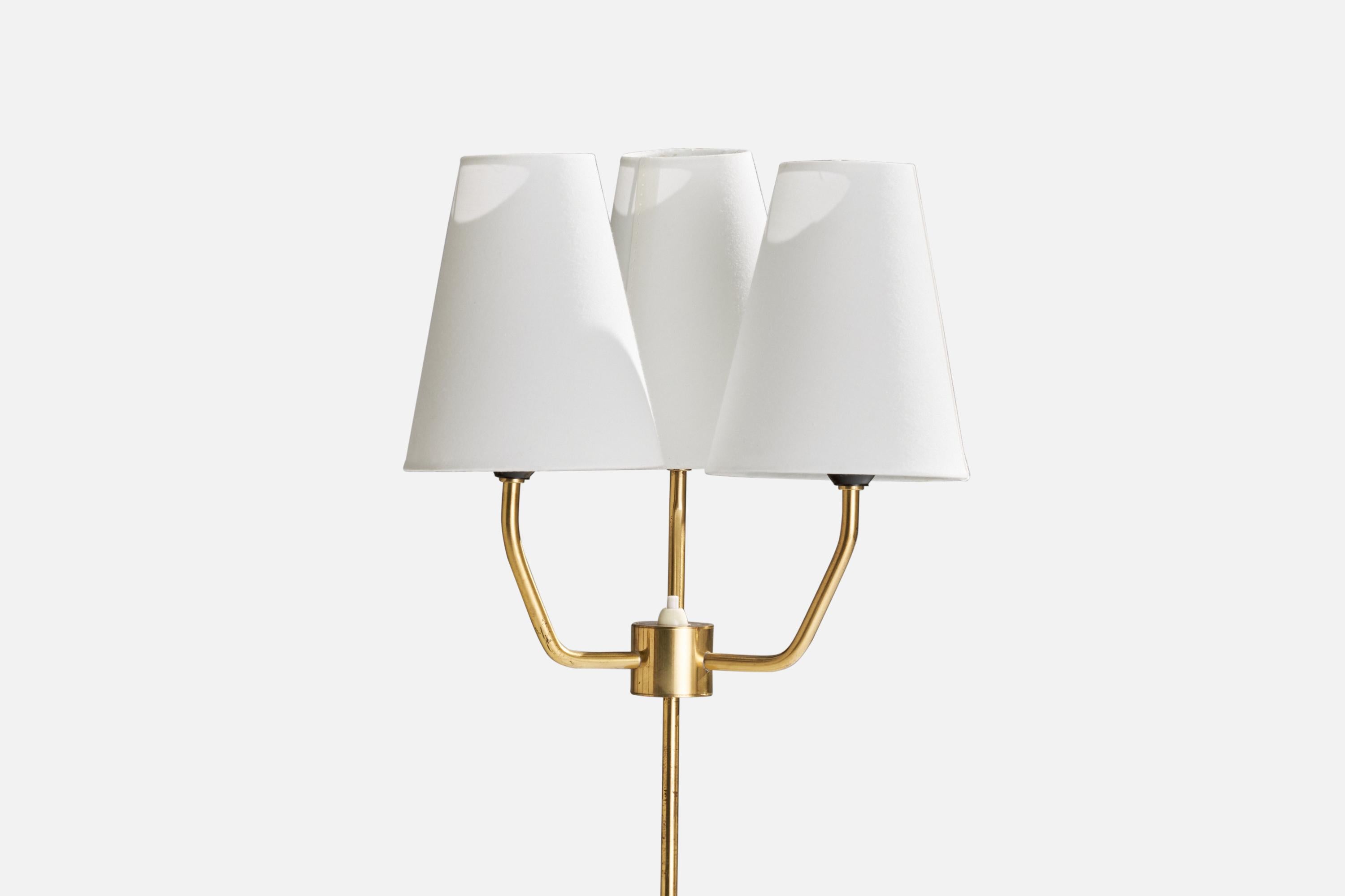 Swedish Designer, Floor Lamp, Brass, Metal, Rubber, Fabric, Sweden, 1960s In Good Condition For Sale In High Point, NC