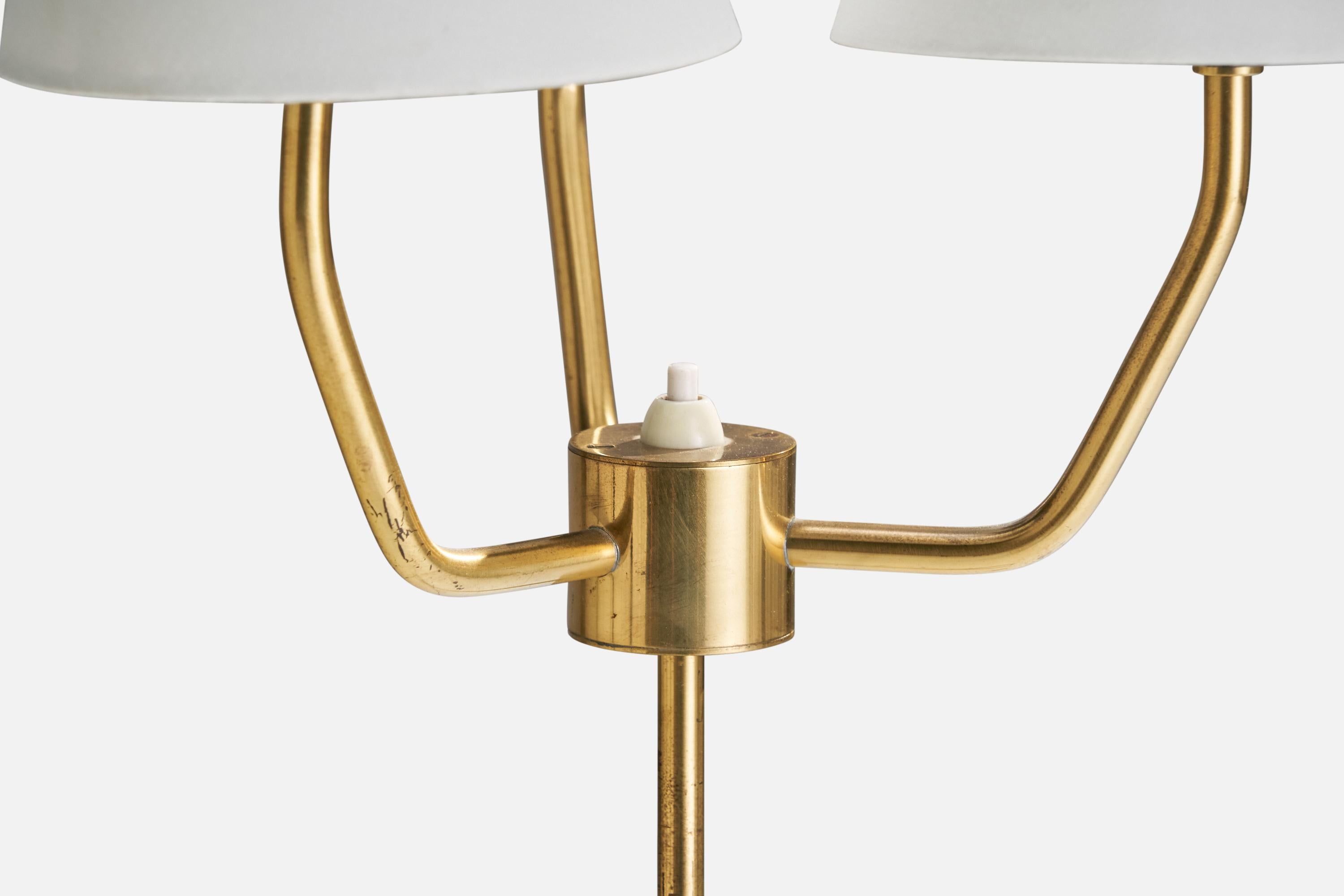 Mid-20th Century Swedish Designer, Floor Lamp, Brass, Metal, Rubber, Fabric, Sweden, 1960s For Sale