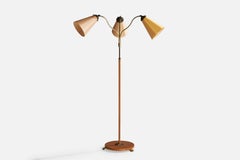 Swedish Designer, Floor Lamp, Brass, Oak, Fabric, Sweden, 1930s