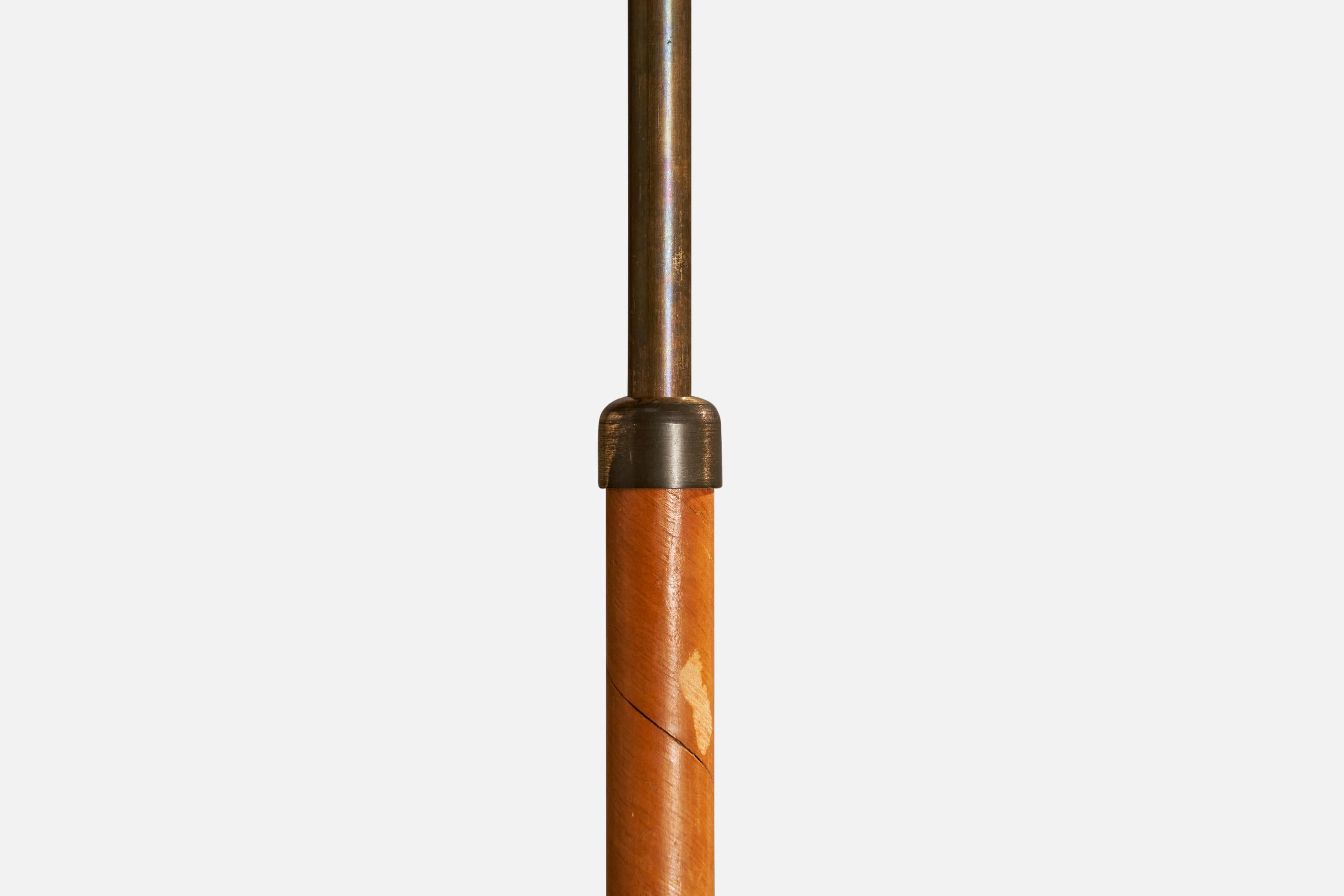 Lampada da terra di design svedese, ottone, quercia, tessuto, Svezia, anni '30 in vendita 1