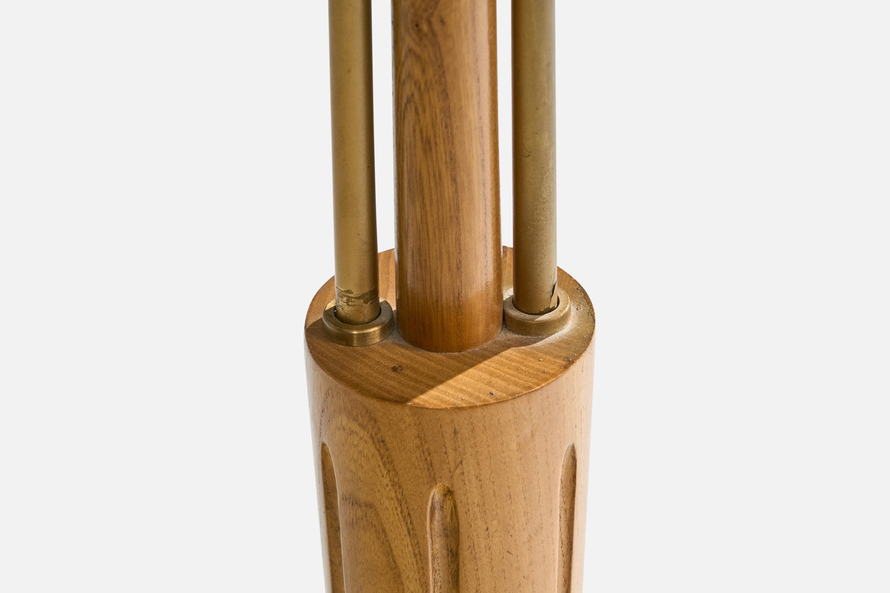 Lampada da terra di design svedese, ottone, quercia, tessuto, Svezia, anni '40 in vendita 6
