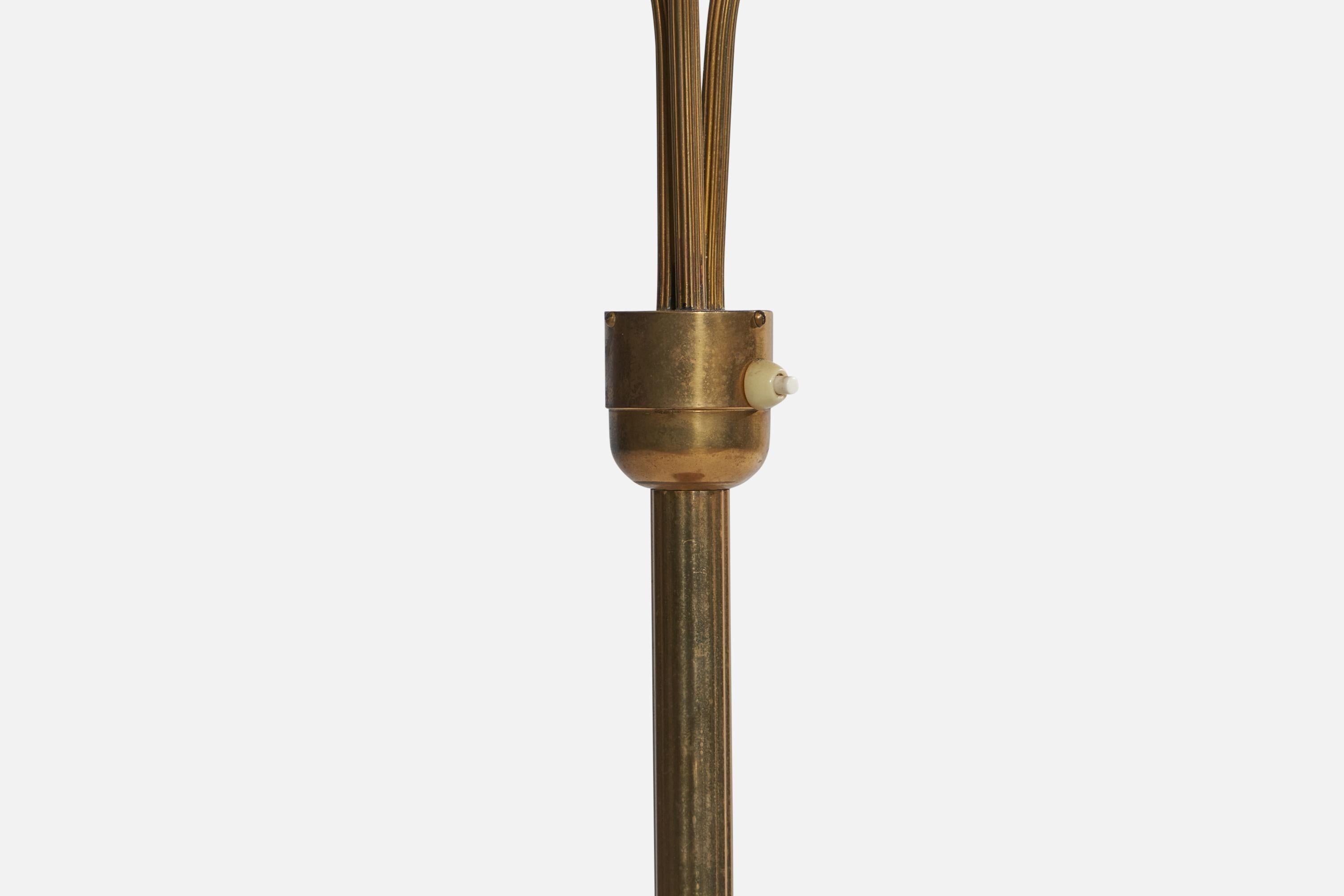 Mid-20th Century Swedish Designer, Floor Lamp, Brass, Oak, Glass, Sweden, 1940s For Sale