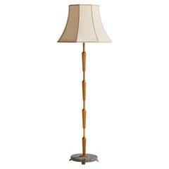 Designer suédois, lampadaire, laiton, chêne, marbre, tissu, Suède, années 1940