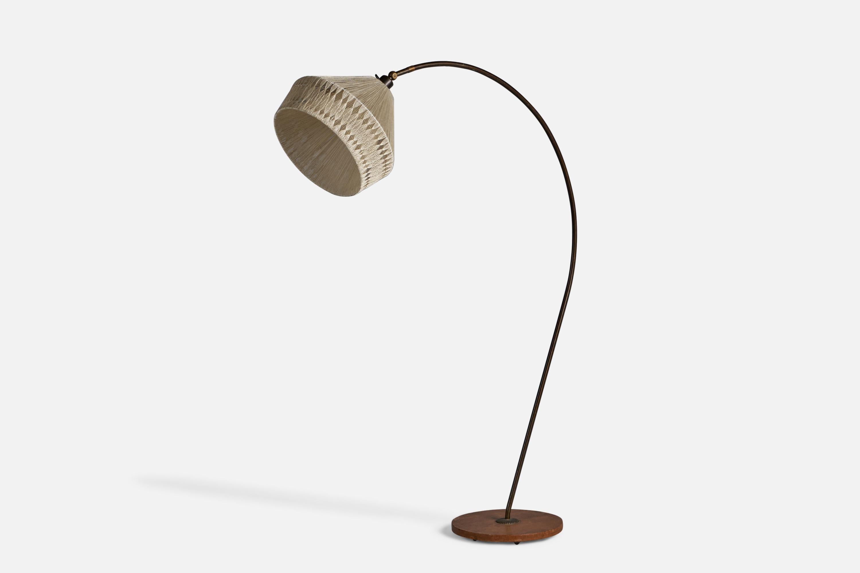 Scandinavian Modern Swedish Designer, Floor Lamp, Brass, Oak, Sweden, 1940s For Sale