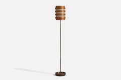 Swedish Designer, Floor Lamp, Brass, Paper, Pine, Sweden, 1960s