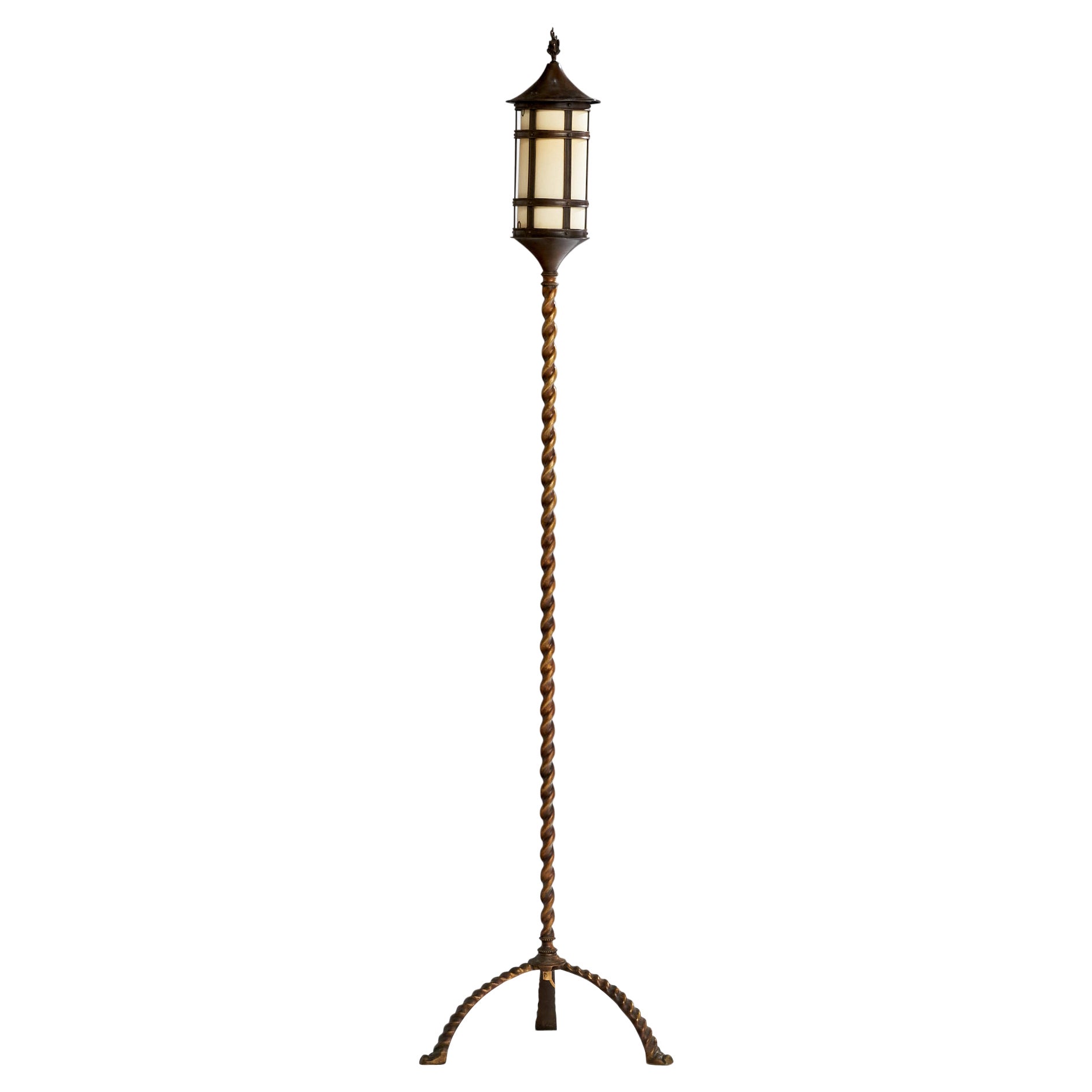 Lampada da terra di design svedese, ottone, carta, Svezia, anni '30