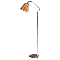 Designer suédois, lampadaire, laiton, papier parchemin, Suède, années 1940
