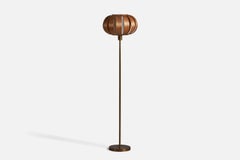 Swedish Designer, Floor Lamp, Brass, Pine, Fabric, Sweden, 1960s