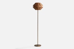 Swedish Designer, Floor Lamp, Brass, Pine, Sweden, 1950s