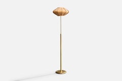 Swedish Designer, Floor Lamp, Brass, Pine, Sweden, 1970s