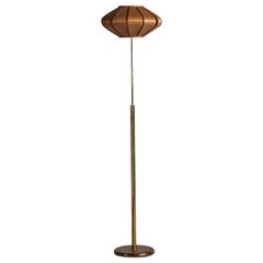 Swedish Designer, Floor Lamp, Brass, Pine, Sweden, 1970s