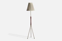Swedish Designer, Floor Lamp, Brass, Plastic, Fabric, Sweden, 1960s