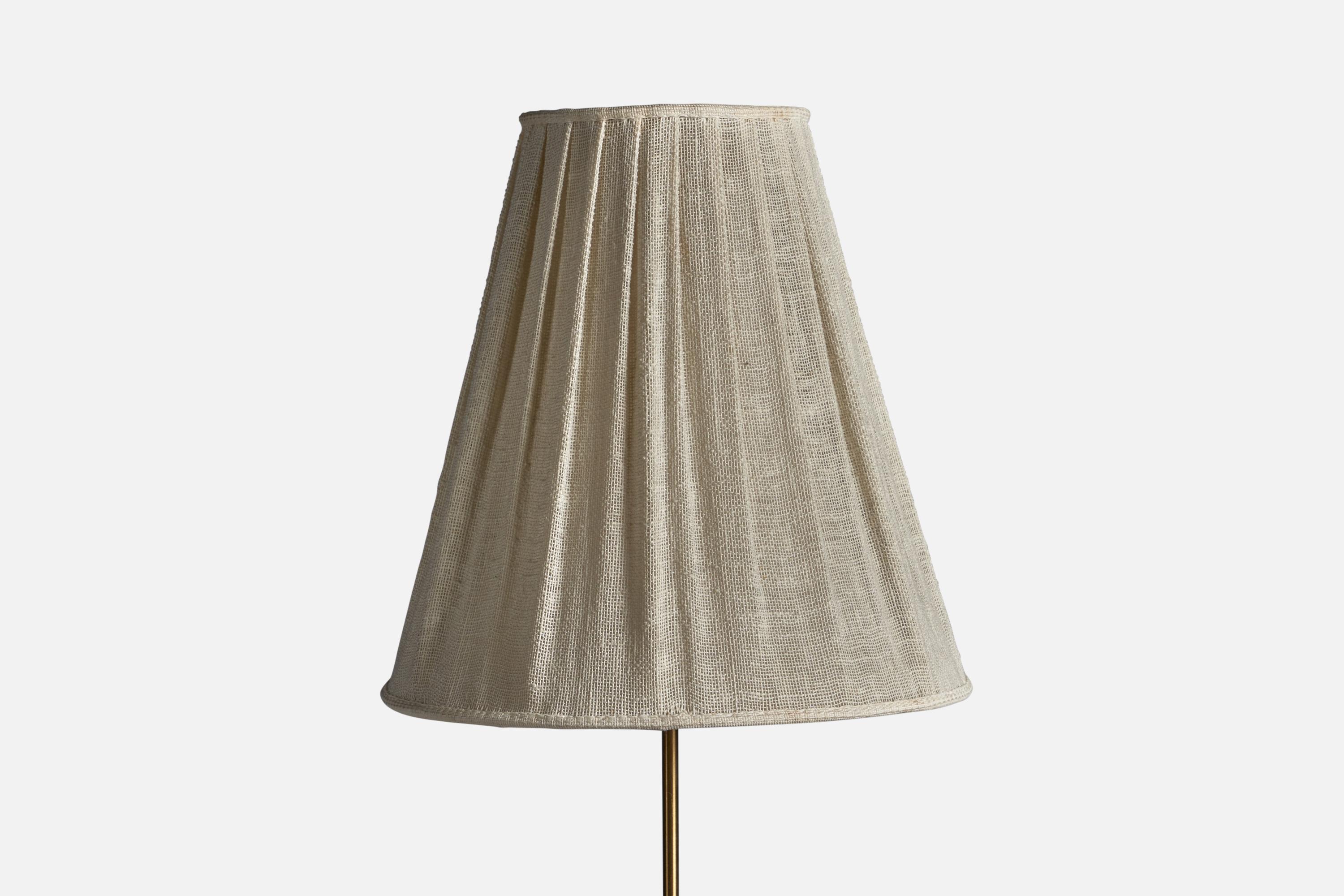 Mid-Century Modern Swedish Designer, Floor Lamp, Brass, Plastic, Fabric, Sweden, 1960s For Sale