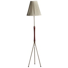 Swedish Designer, Floor Lamp, Brass, Plastic, Fabric, Sweden, 1960s
