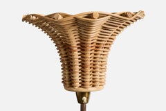 Swedish Designer, Floor Lamp, Brass, Rattan, Bamboo, Sweden, 1950s