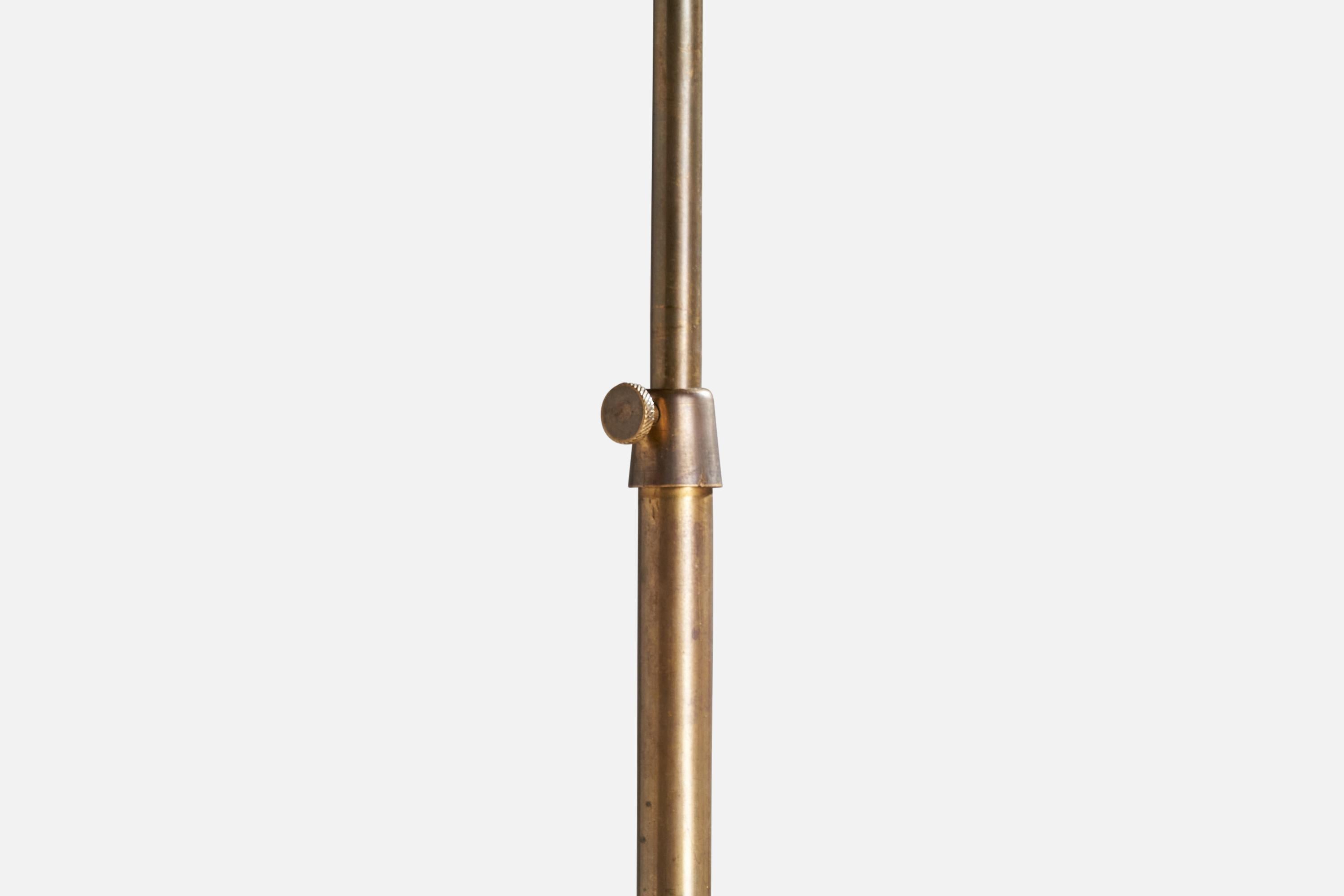 Swedish Designer, Floor Lamp, Brass, Rattan, Elm, Sweden, 1940s For Sale 1