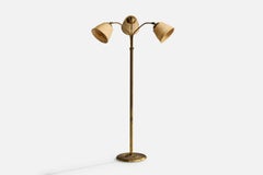 Swedish Designer, Floor Lamp, Brass, Rattan, Sweden, 1930s