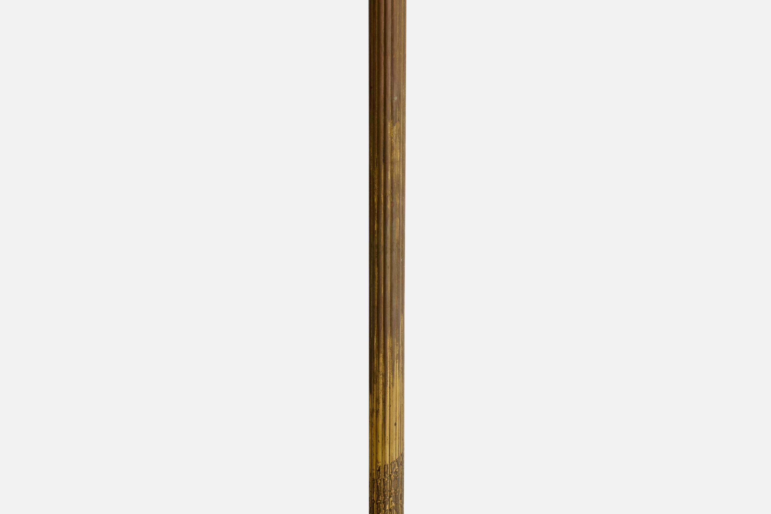 Ottone Lampada da terra di design svedese, ottone, rattan, Svezia, anni '1930 in vendita