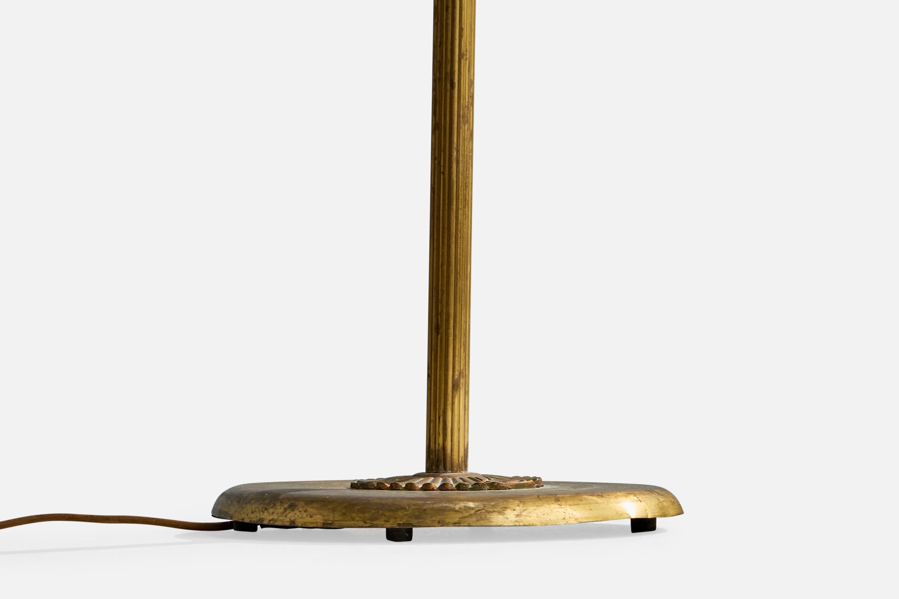 Lampada da terra di design svedese, ottone, rattan, Svezia, anni '1930 in vendita 2