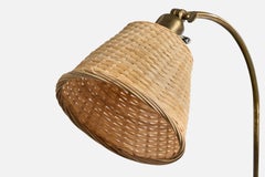 Swedish Designer, Floor Lamp, Brass, Rattan, Sweden, 1940s