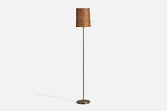 Swedish Designer, Floor Lamp, Brass, Rattan, Sweden, 1940s