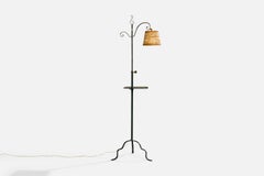 Swedish Designer, Floor Lamp, Brass, Rattan, Sweden, 1940s