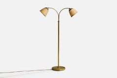 Swedish Designer, Floor Lamp, Brass, Rattan, Sweden, 1940s